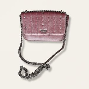 Victoria's Secret Pink Velvet Mini crossbody clutch with chain strap , EUC